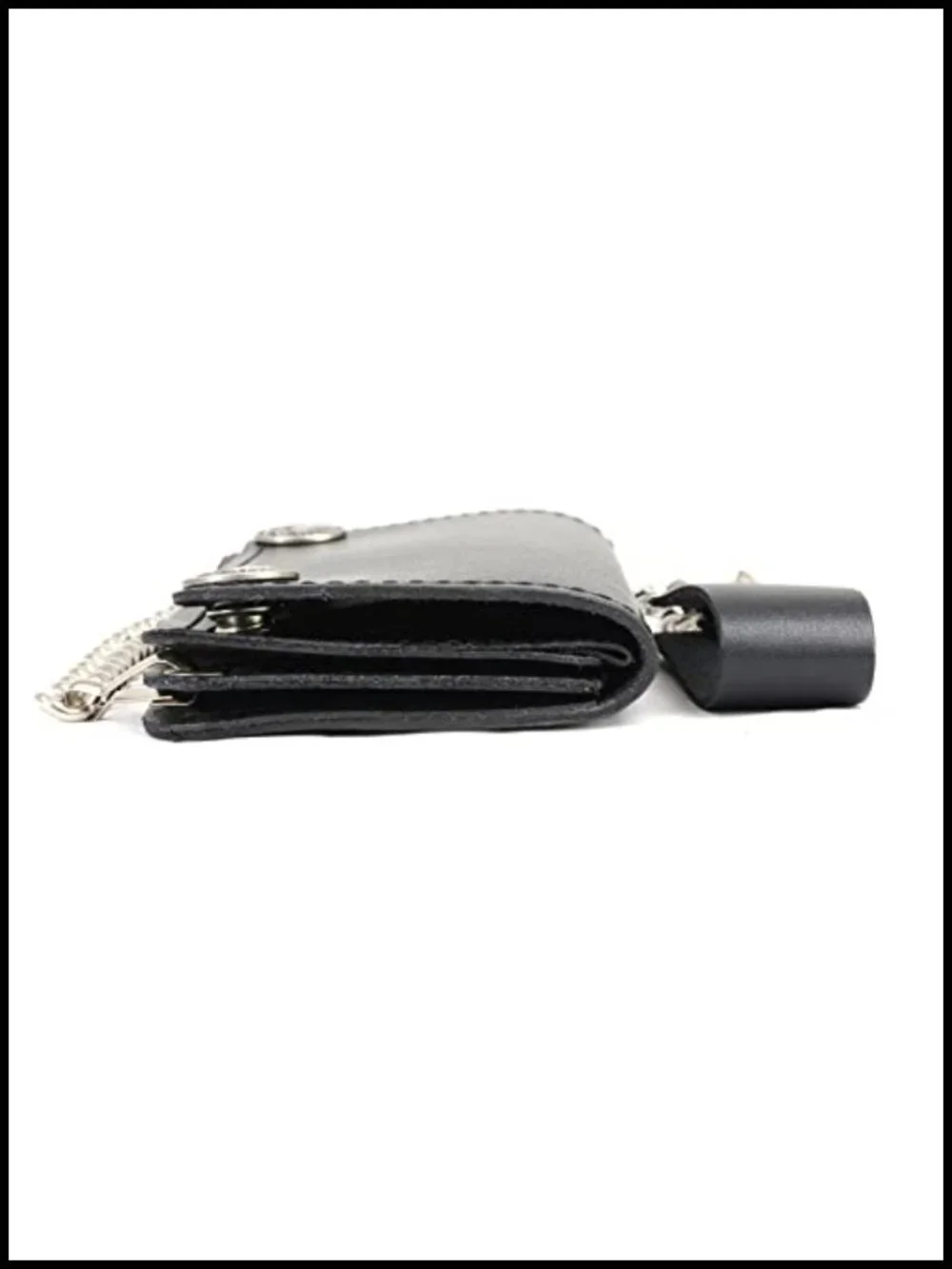 Men's Full-Grain Leather Long Bifold Biker Wallet with Stainless Steel Chain